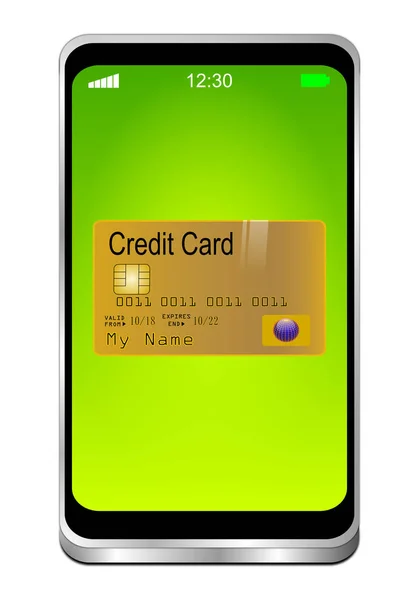 Смартфон Кредитной Картой Зеленом Столе Иллюстрация — стоковое фото