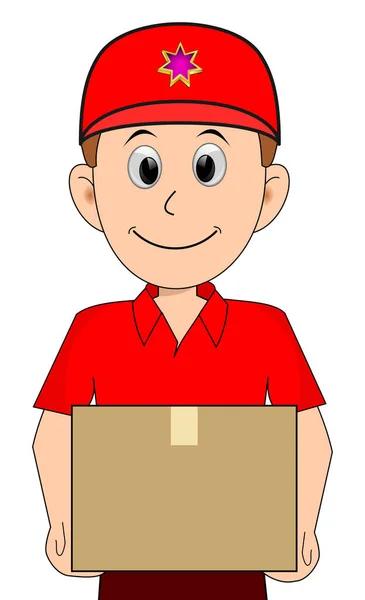 red friendly Courier delivering a parcel - illustration