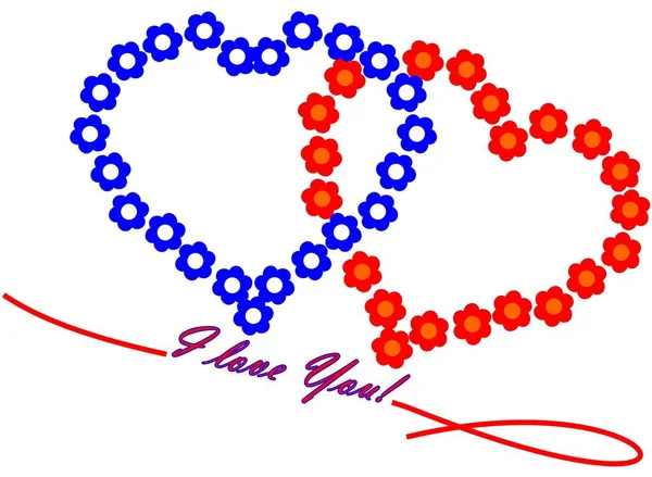 Jag Älskar Dig Med Två Hjärtan Blå Och Röd Illustration — Stockfoto