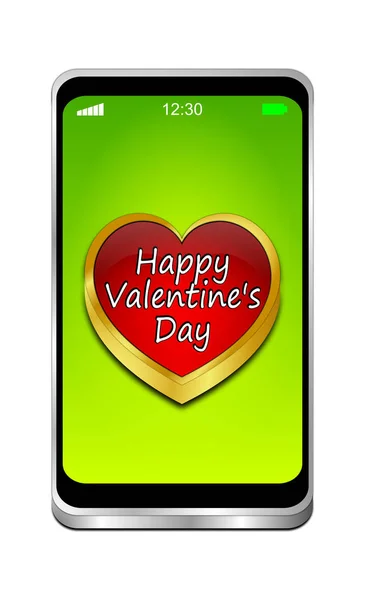 Smartphone Con Feliz Día San Valentín Escritorio Verde Ilustración —  Fotos de Stock