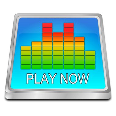 Parlak mavi Oyun Şimdi Düğme - 3B illüstrasyon