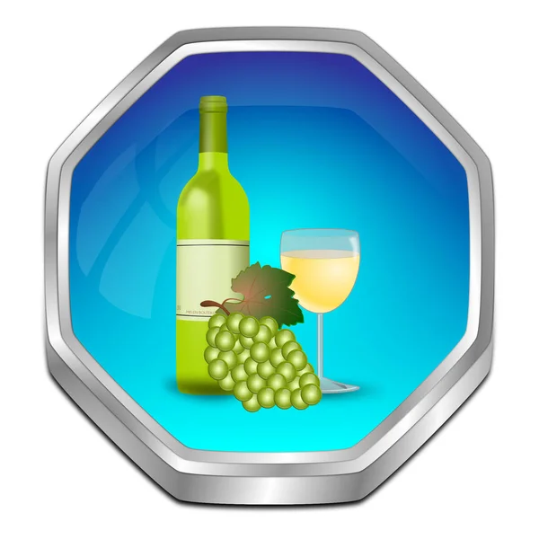 Glossy Blue Button Wine Bottle Glass Wine Grapes Illustration — Stock Photo, Image