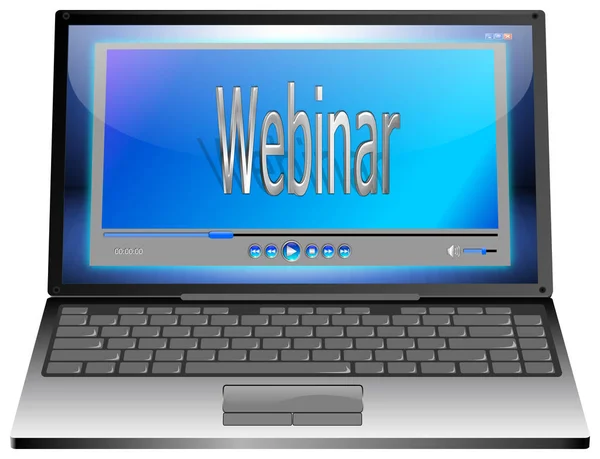 Computer Portatile Con Webinar Sul Desktop Blu Illustrazione — Foto Stock