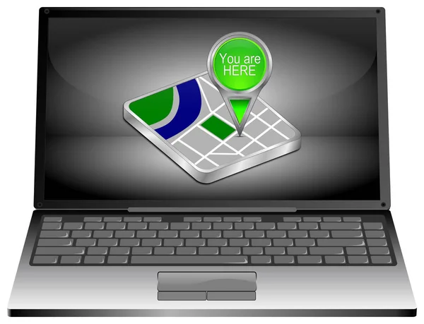 노트북 컴퓨터 녹색은 그림에 포인터 — 스톡 사진