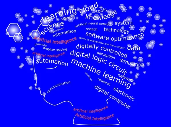 Artificial Intelligence Wordcloud Decorative Blue Background Illustration — Stock Photo, Image