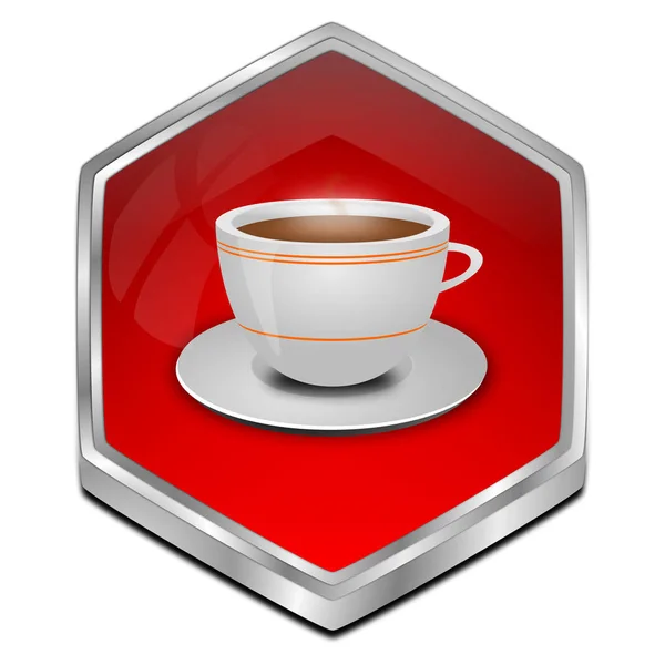 red Button with a Cup of Coffee - 3D illustration