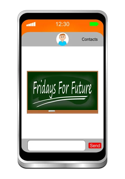Smartphone Moderno Con Pizarra Viernes Para Futuro Escritorio Ilustración —  Fotos de Stock