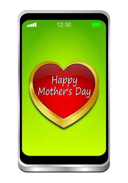 Smartphone Red Happy Mother Day Green Desktop Illustration — Stock Photo, Image