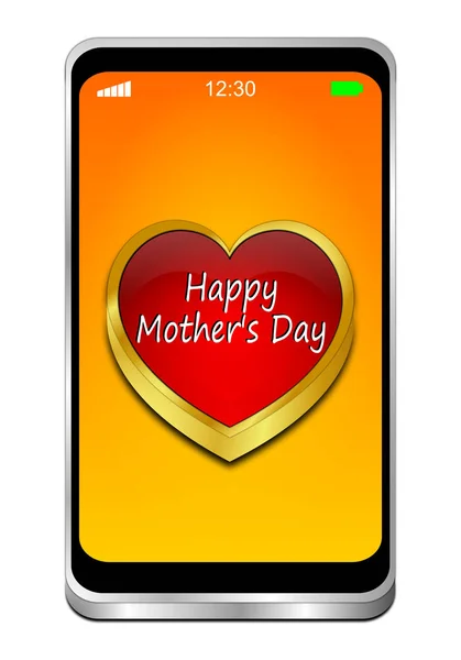 Smartphone Happy Mother Day Heart Orange Desktop Illustration — Stock Photo, Image