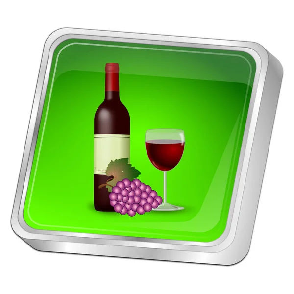 Green Button Wine Bottle Glass Wine Grapes Illustration — Stock Photo, Image