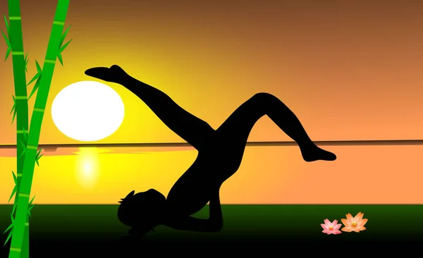 Silueta Yoga Decorativo Durante Puesta Del Sol Ilustración —  Fotos de Stock