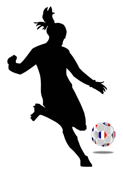 Women Soccer Kobieta Piłkarz Piłką Nożną Flagą Francji Ilustracji — Zdjęcie stockowe