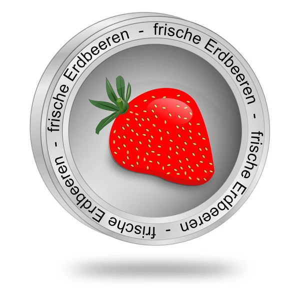 Silver Fresh Strawberries Button German Illustration — Stock Photo, Image
