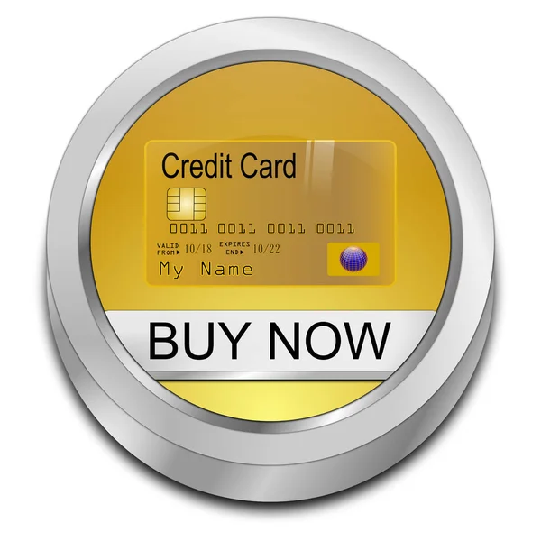 golden Buy now Button with credit card - 3D illustration