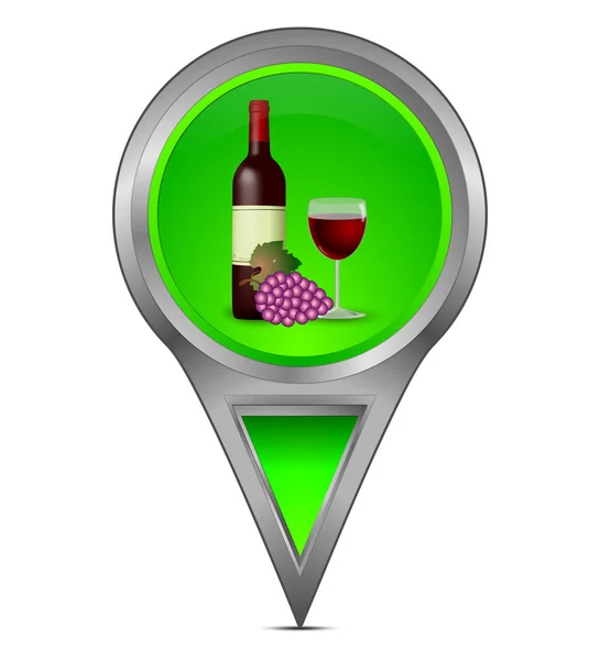 Green Map Pointer Red Wine Bottle Glass Wine Grapes Illustration — Stock Photo, Image