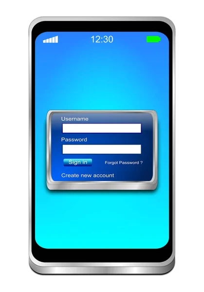 Smartphone Con Pantalla Azul Inicio Sesión Escritorio Azul Ilustración —  Fotos de Stock