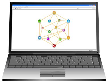 Ai Yapay Zekaile Dizüstü Bilgisayar, Beyaz Masaüstünde Nesnelerin İnterneti - 3d illüstrasyon