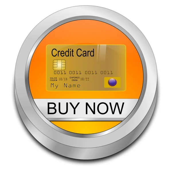orange Buy now Button with credit card - 3D illustration