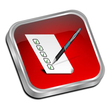 Kontrol listesi ile kırmızı düğme - 3B illüstrasyon