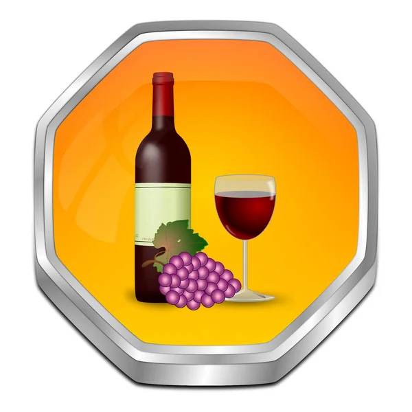 Orange Button Red Wine Bottle Glass Wine Grapes Illustration — Stock Photo, Image