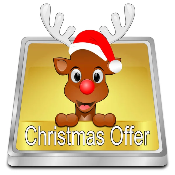 Golden Christmas Offer Button Reindeer Illustration — Stock Photo, Image