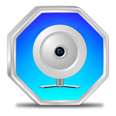 Webcam ile parlak mavi düğme - 3B illüstrasyon