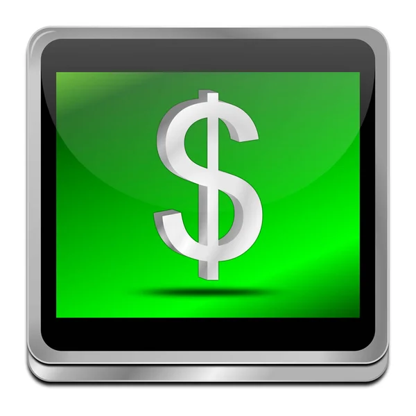 Glossy Green Button Dollar Sign Illustration — Stock Photo, Image