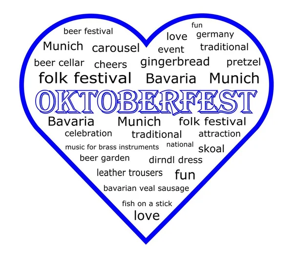 Blå Hjerte Med Oktoberfest Wordcloud Illustration - Stock-foto