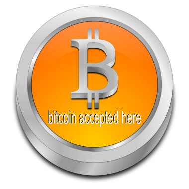 turuncu Bitcoin burada düğme kabul - 3d illüstrasyon