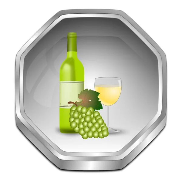 Silver Button White Wine Bottle Glass White Wine Grapes Illustration — Stock Photo, Image