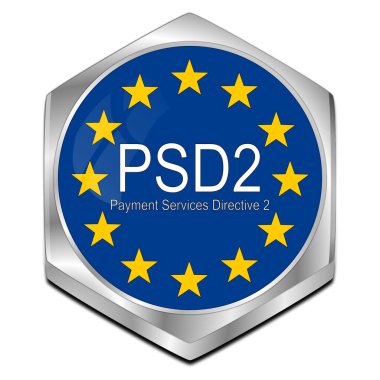 mavi Psd2 Ödeme Hizmetleri Direktifi 2 Düğme - 3d illüstrasyon