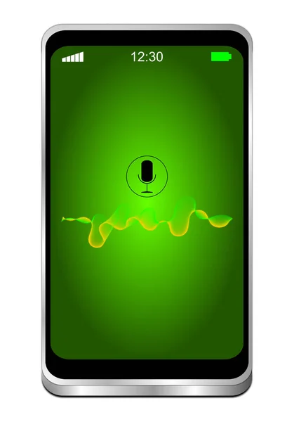 Yeşil Masaüstünde Ses Tanıma Özelliği Olan Akıllı Telefon Illüstrasyon — Stok fotoğraf