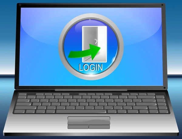 Computer Portatile Con Schermo Login Sul Desktop Blu Illustrazione — Foto Stock