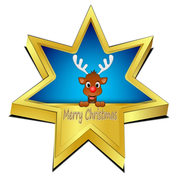 Blauwe Ster Knop Met Rendieren Wensen Vrolijk Kerstmis Illustratie — Stockfoto