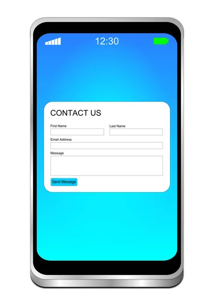 Smartphone with Contact us form on blue display - 3D illustration