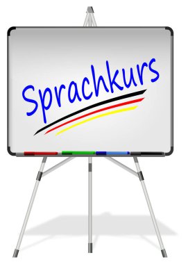 Whiteboard with language course - in german - 3D illustration