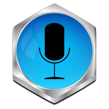 Mikrofonlu parlak mavi düğme - 3D illüstrasyon