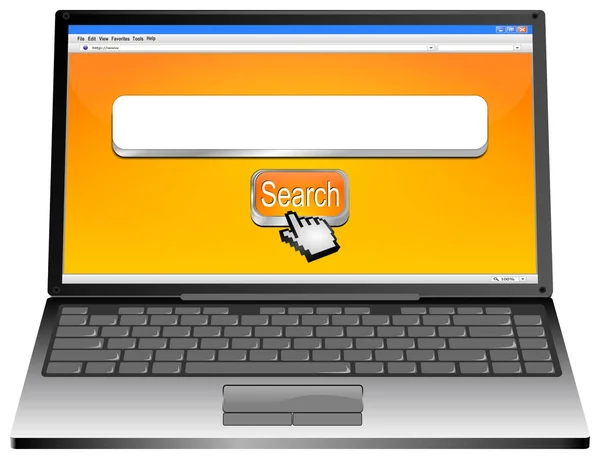 Laptop Dengan Mesin Pencari Web Oranye Dan Kursor Ilustrasi — Stok Foto