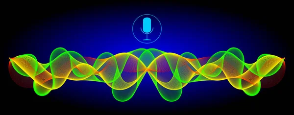 Dekoracyjne Rozpoznawanie Głosu Pomocą Mikrofonu Fal Dźwiękowych Niebieskim Tle Ilustracji — Zdjęcie stockowe