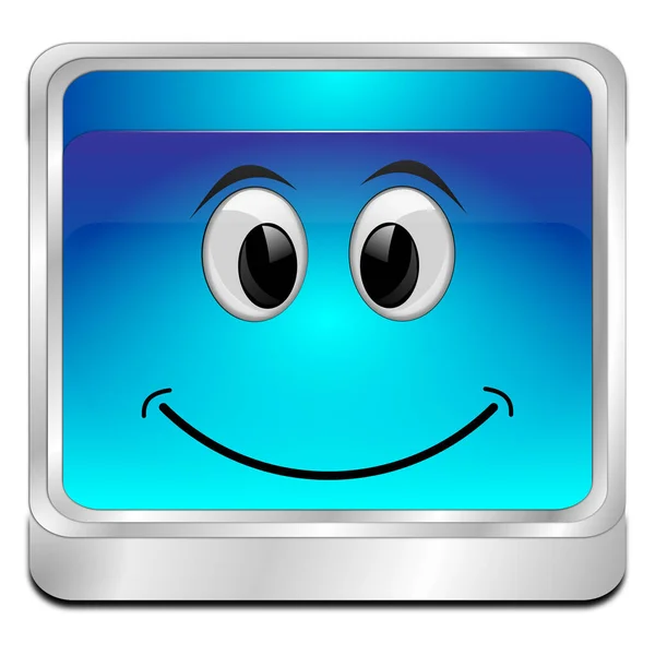 Pulsante Blu Lucido Con Volto Sorridente Illustrazione — Foto Stock