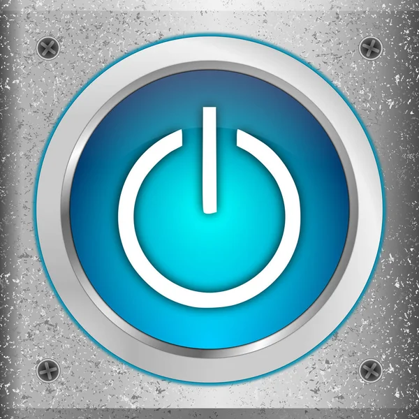 Blauwe Power Button Een Metalen Plaat Illustratie — Stockfoto