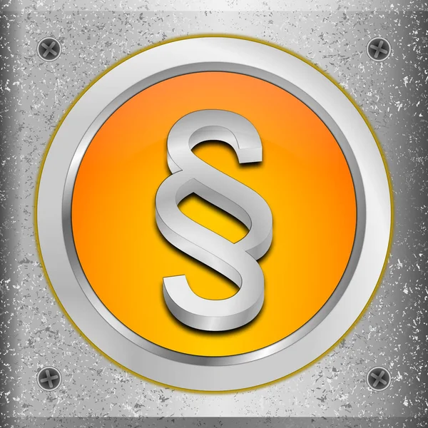 Metal plaka üzerindeki turuncu kanun paragrafı düğmesi - 3 boyutlu illüstrasyon