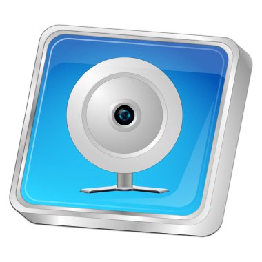 Webcam ile parlak mavi düğme - 3B illüstrasyon