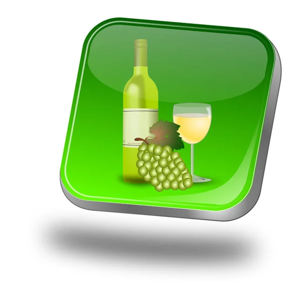 Glossy Green Button Wine Bottle Glass Wine Grapes Illustration — Stock Photo, Image
