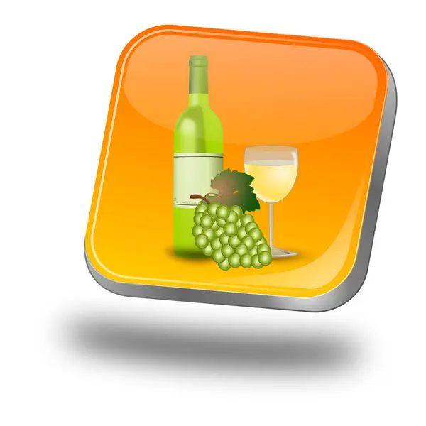 Orange Button White Wine Bottle Glass Wine Grapes Illustration — Stock Photo, Image