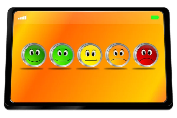 Tablet Computer Mit Feedback Tasten Auf Orangefarbenem Desktop Illustration — Stockfoto