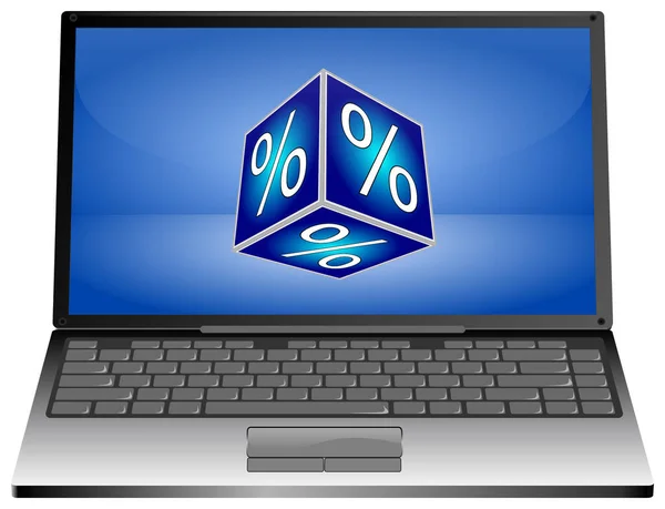 Laptop Tlačítkem Slevy Modré Ploše Ilustrace — Stock fotografie