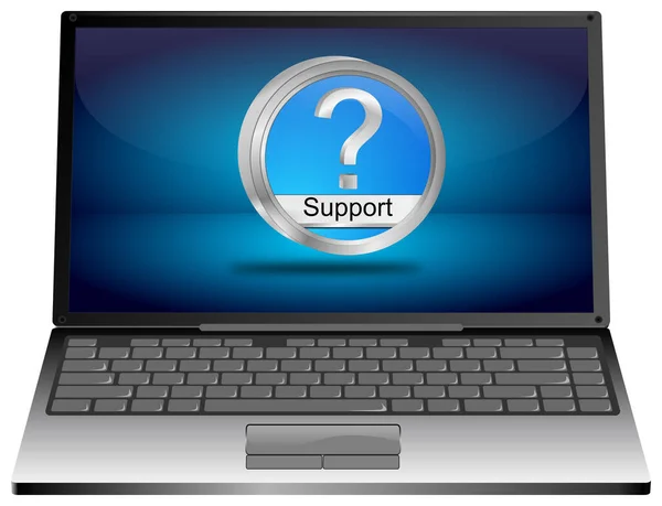 Laptop Computer Met Blauwe Support Button Blauw Bureaublad Illustratie — Stockfoto
