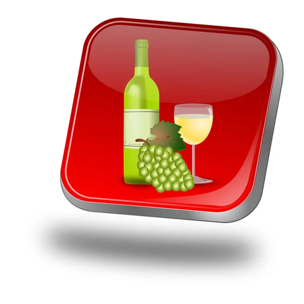 Botão Com Garrafa Vinho Branco Copo Vinho Uvas Ilustração — Fotografia de Stock