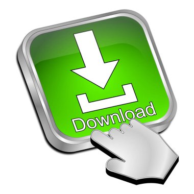 İmleç ile yeşil İndirme düğmesi - 3B illüstrasyon